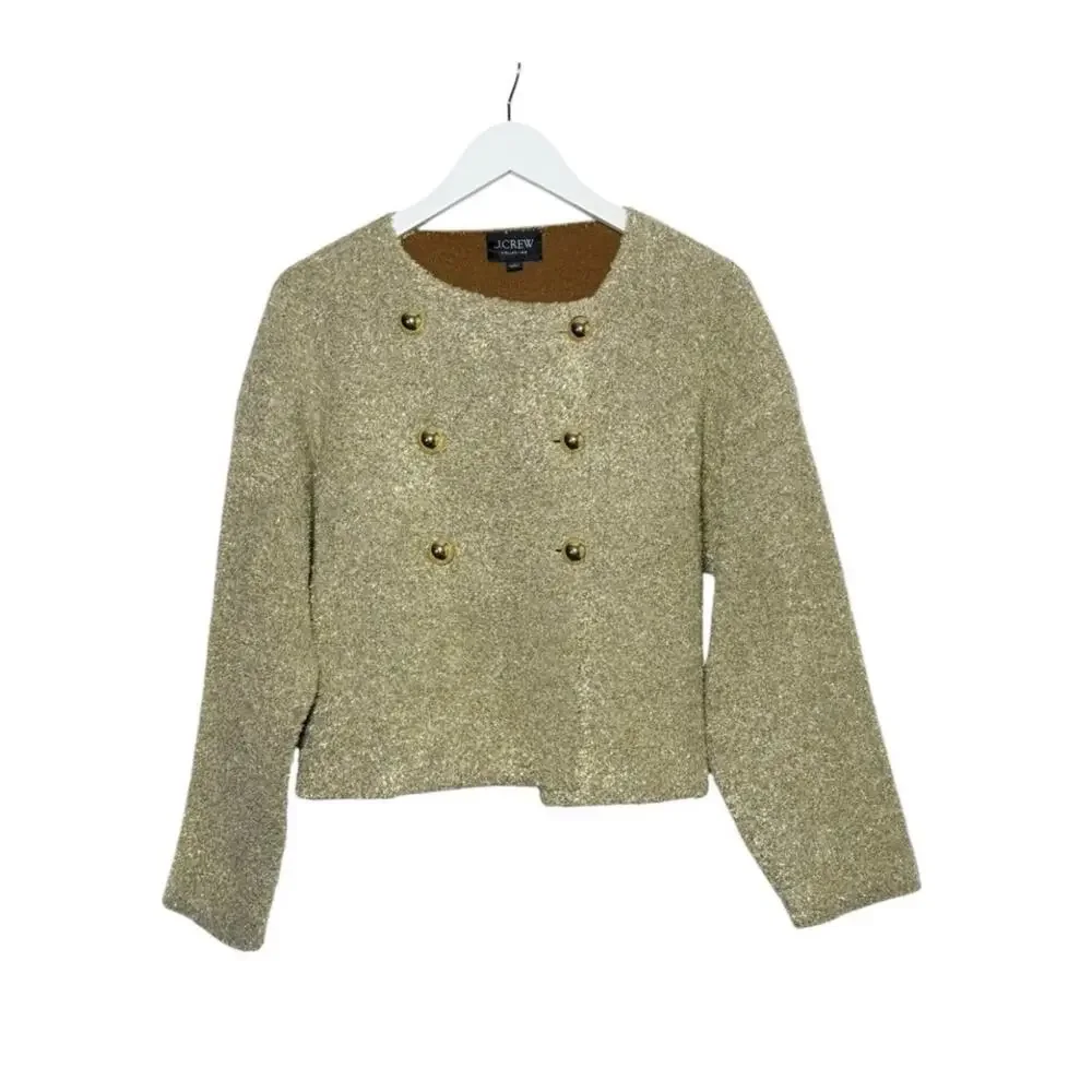 J. Crew Women's Oversized Double-faced Cardigan Metallic Jacket Gold Size S NWT